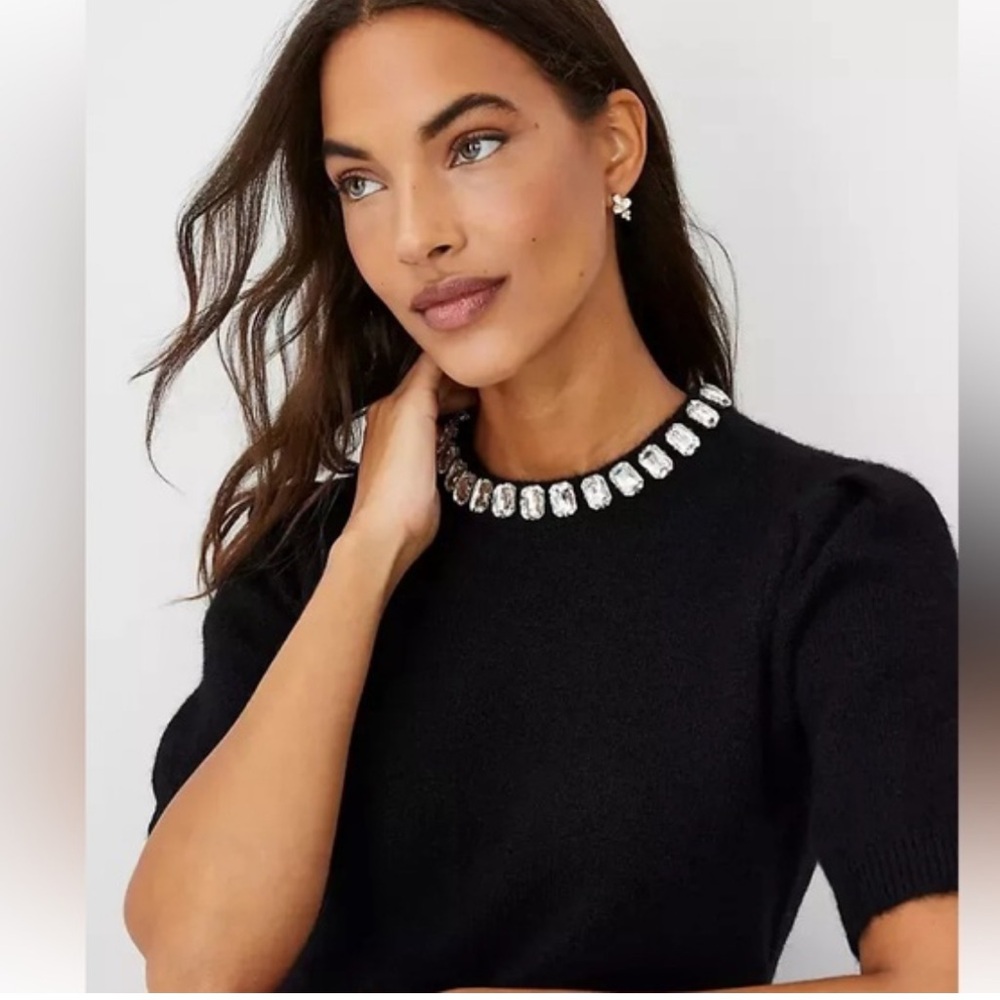 Ann Taylor Classy Black Sweater with Jewel Neckline Sz Large 
Classy/ Elegant
